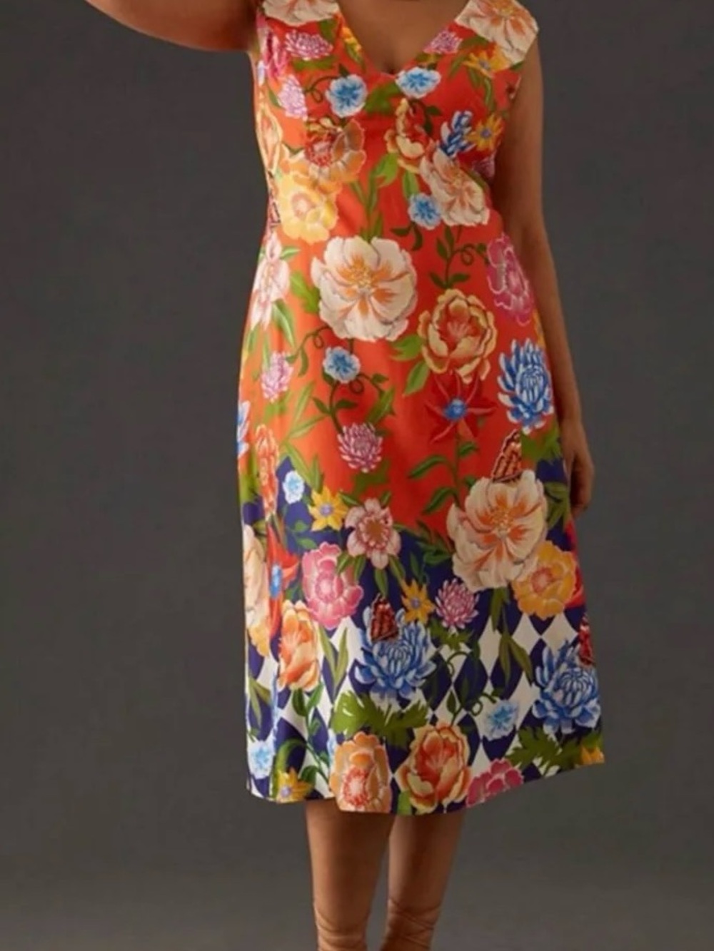 Anthropologie Painterly Orange Floral Open Back Midi Dress, Size 22W, NWT